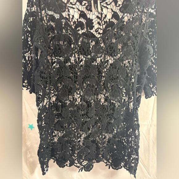 Y2K Black Crochet Boho Whimsigoth 3/4 Sleeve Women’s Top Size M - Picture 13 of 15